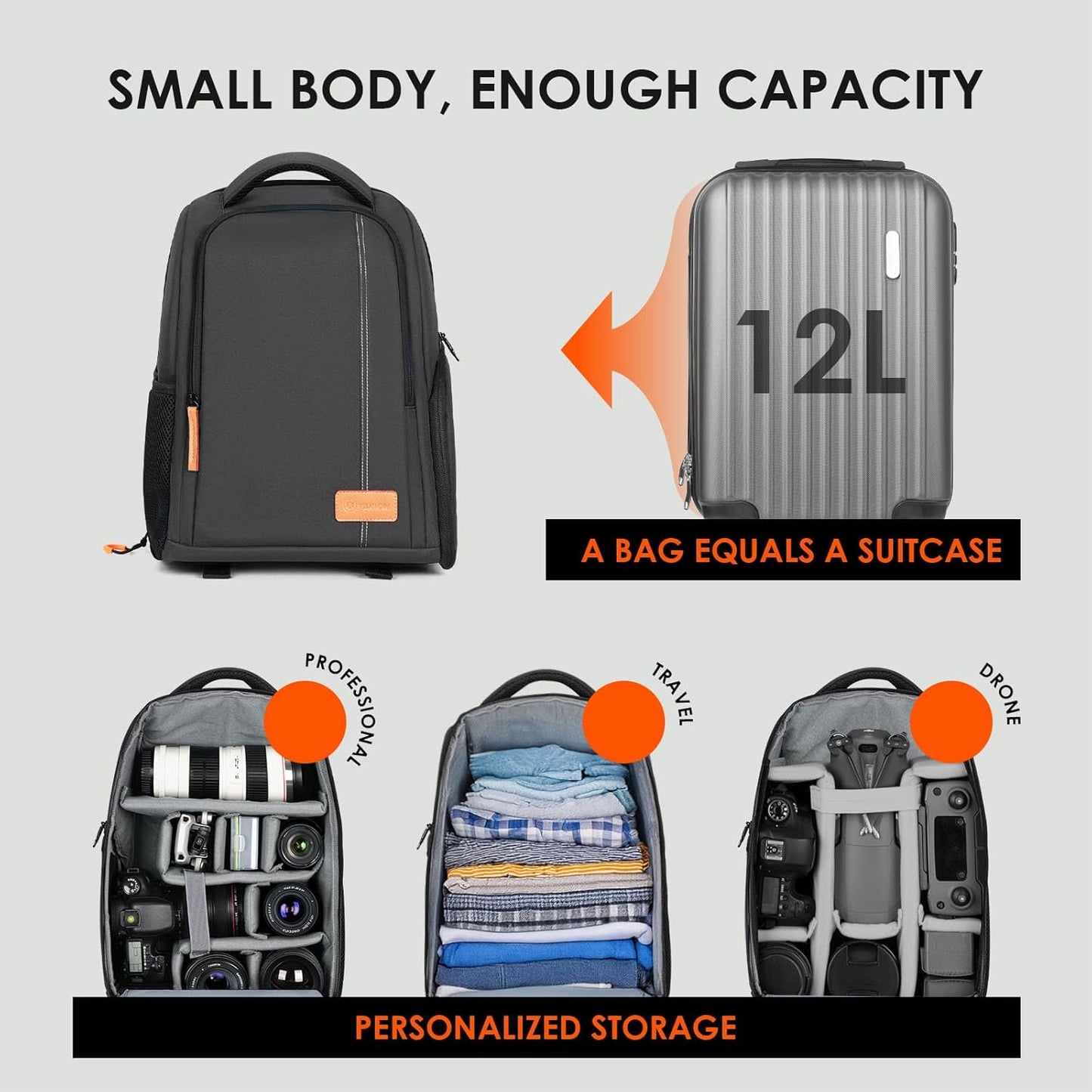 15L Camera Backpacks for Photographers - Waterproof Camera Bag Photography Backpack with 15.6" Laptop Compartment Rain Cover Side Access Tripod Holder(Tb04 Black)