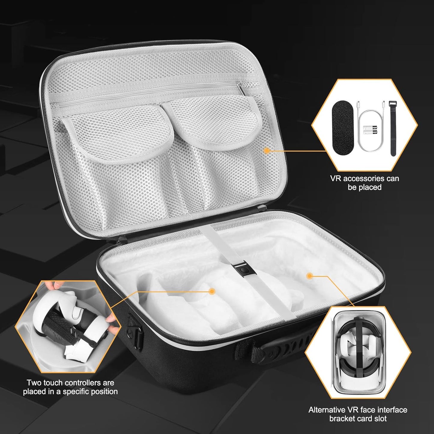 Hard Protective Travel Case for Quest 2, Carrying Case Controllers Accessories with Shoulder Strap, VR Glass Protector-Shock-Dust-Water Proof