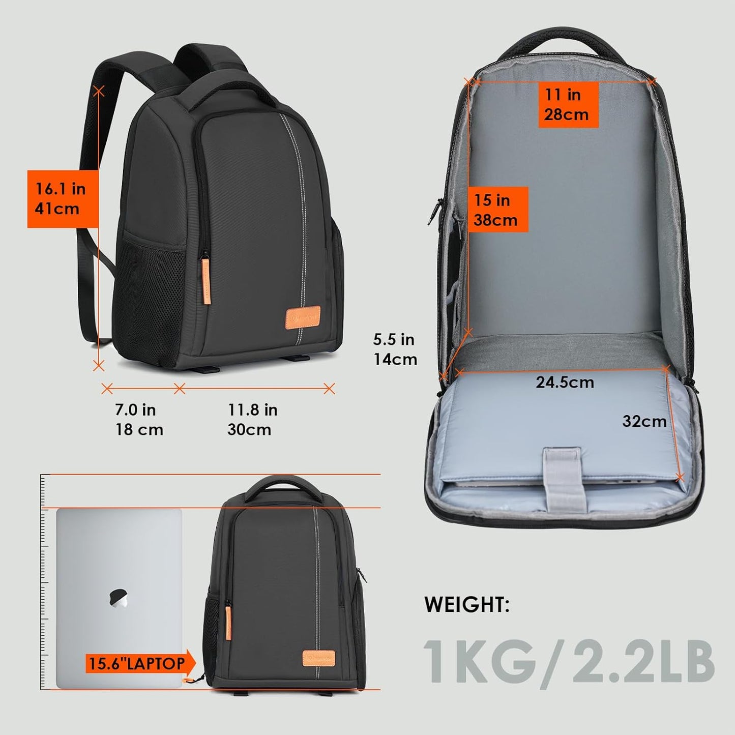 15L Camera Backpacks for Photographers - Waterproof Camera Bag Photography Backpack with 15.6" Laptop Compartment Rain Cover Side Access Tripod Holder(Tb04 Black)