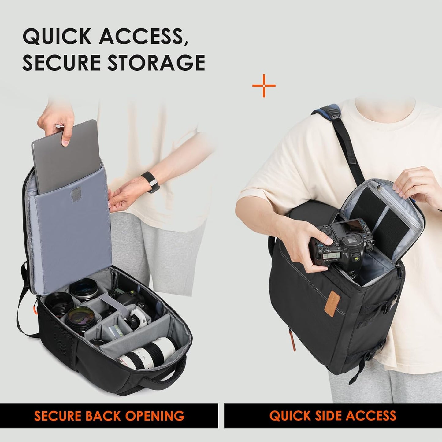 15L Camera Backpacks for Photographers - Waterproof Camera Bag Photography Backpack with 15.6" Laptop Compartment Rain Cover Side Access Tripod Holder(Tb04 Black)